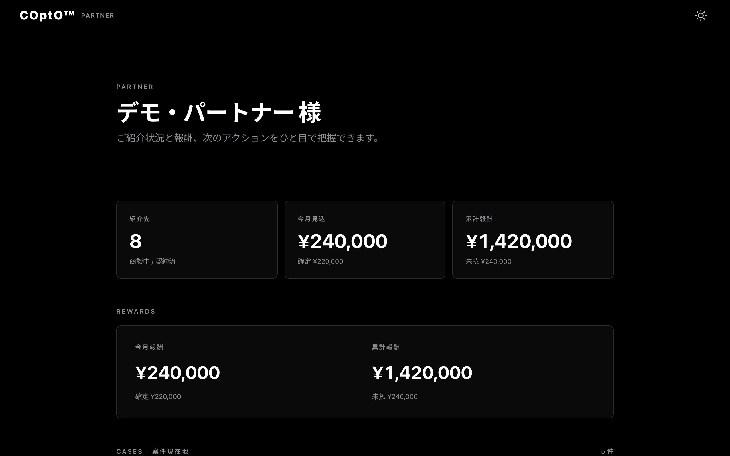 COptO™ Partner Dashboard